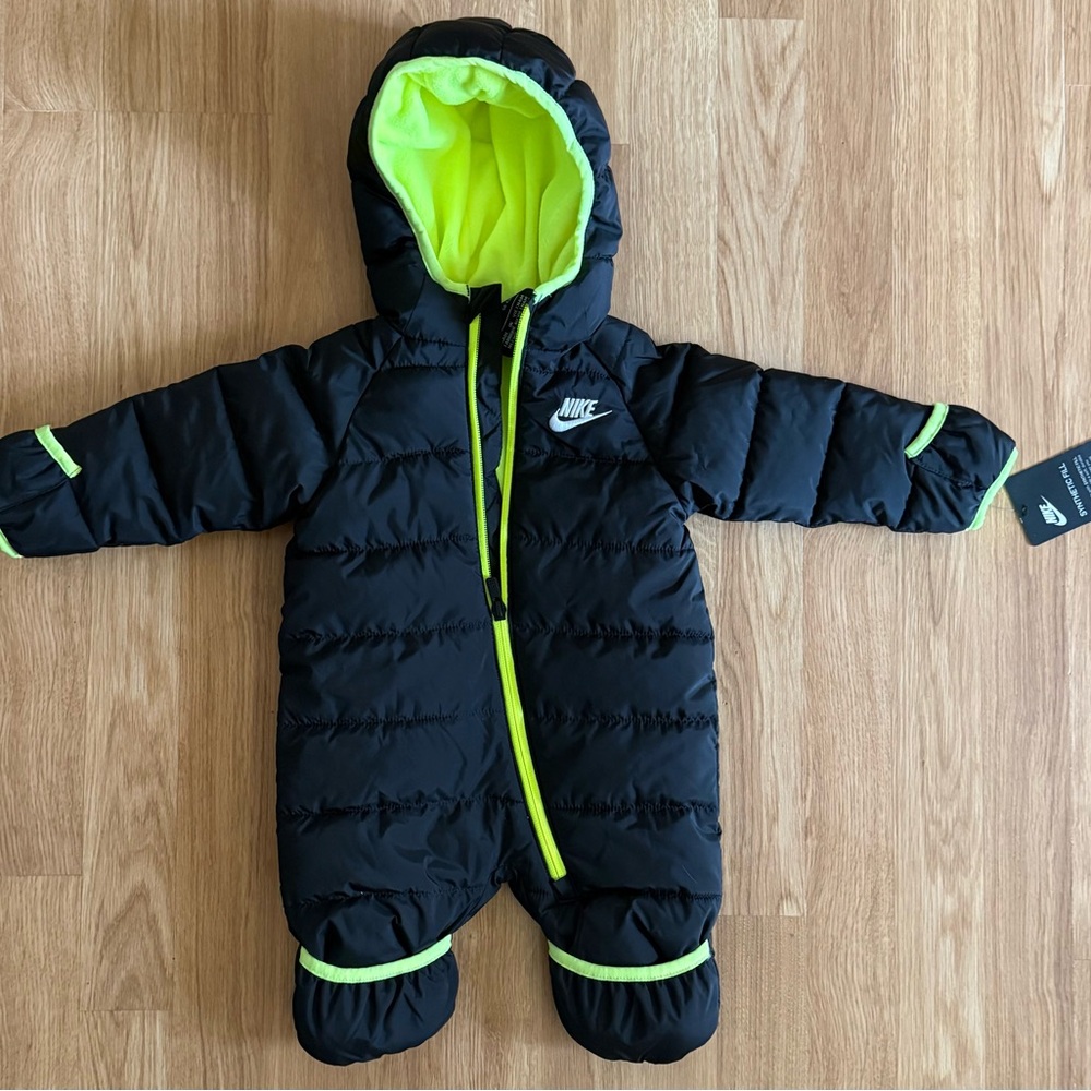 Nike Kids Black and Neon Green Hooded Footie
